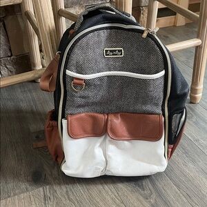 Itzy Ritzy Black, White & Brown Herringbone Men's Backpack
